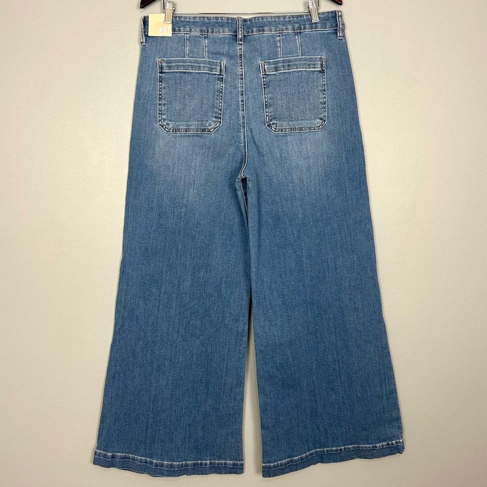 KFTK Goldie Super Wide Leg Jeans Women’s Size 12 Darted High Rise Stretch Denim - Picture 6 of 11